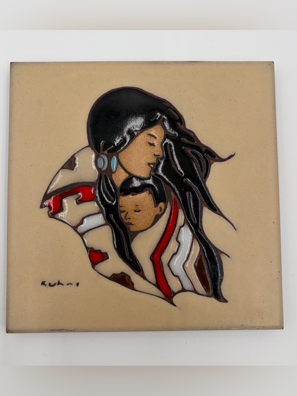 Earthtones Ceramic Tile Trivet Southwest Tucson Arizona Mother Child